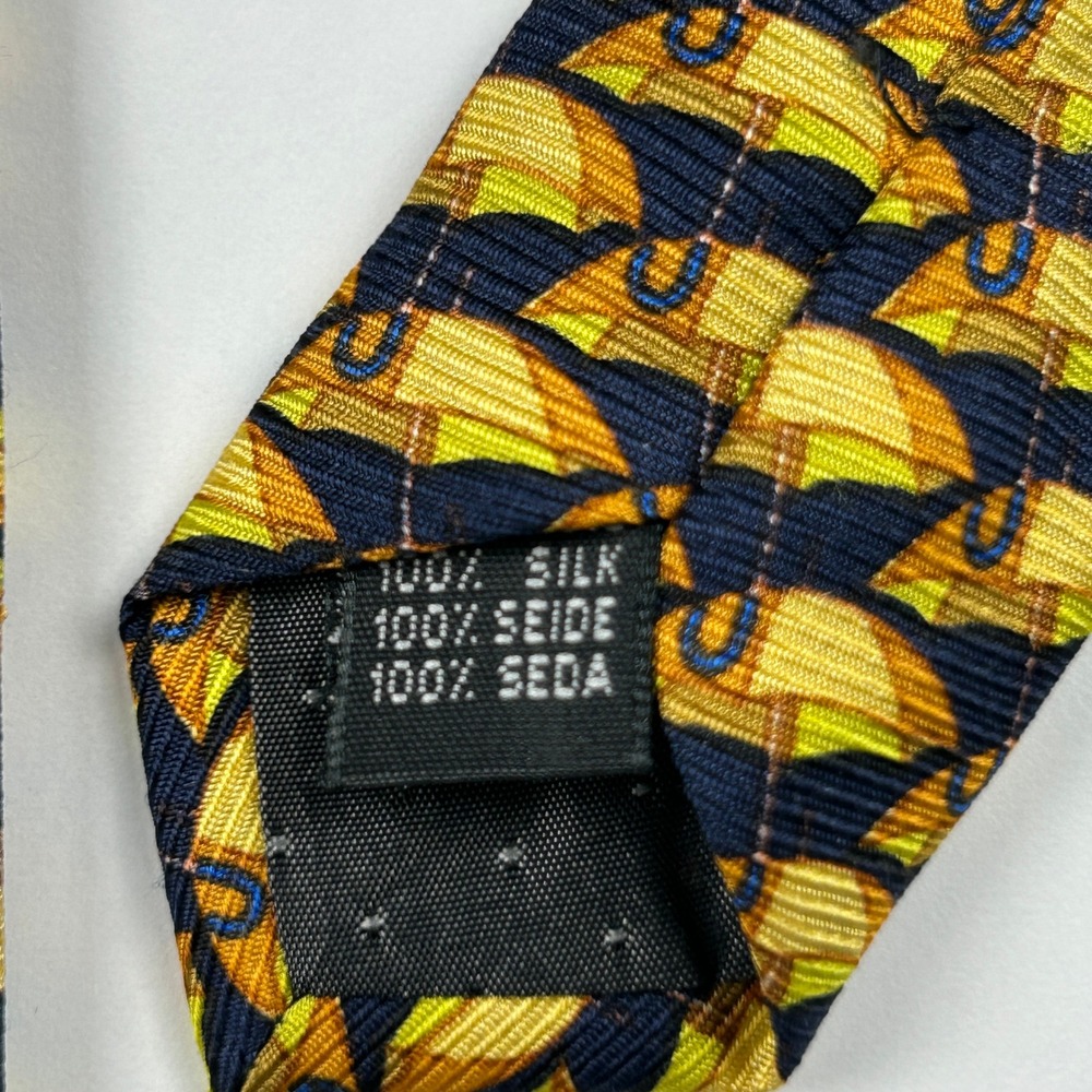 Stefano Conti Navy Yellow Umbrellas Novelty 100% Silk Tie Italy - Picture 5 of 8